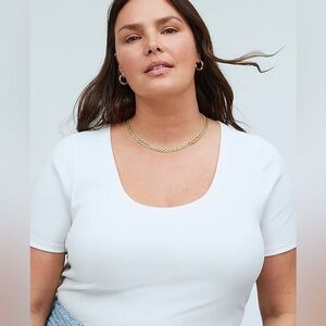 Supima® White Rib Scoopneck Tee